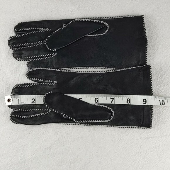 Grandoe 100% Leather Gloves Black Vintage EUC Size 7 / Small Lined - Picture 5 of 9